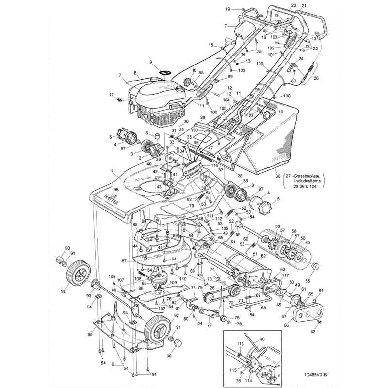 Hayter Harrier 48 (485) Lawnmower (485C001001-485C099999) Parts Diagram, Mainframe Assembly