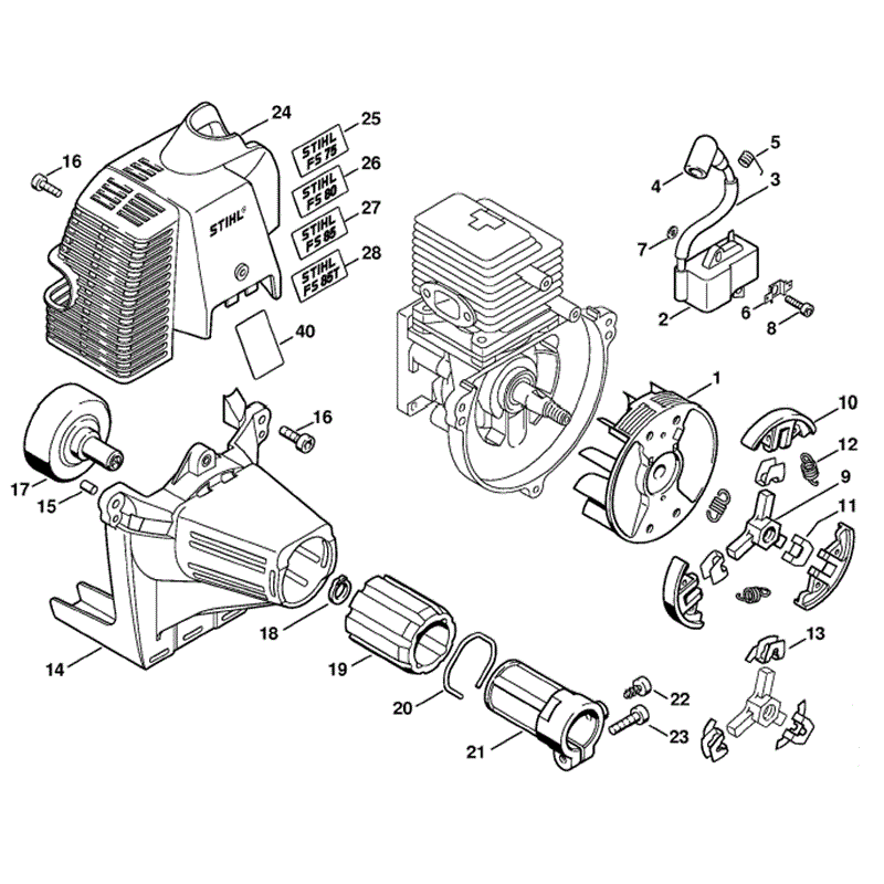 Stihl FS 85 Brushcutter (FS85RX) Parts Diagram, Ignition system, Clutch