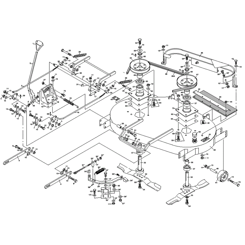 1997 S & T SERIES WESTWOOD TRACTORS (T1600-36) Parts Diagram, 36" (91cm) Tripple Blade Cutter Deck