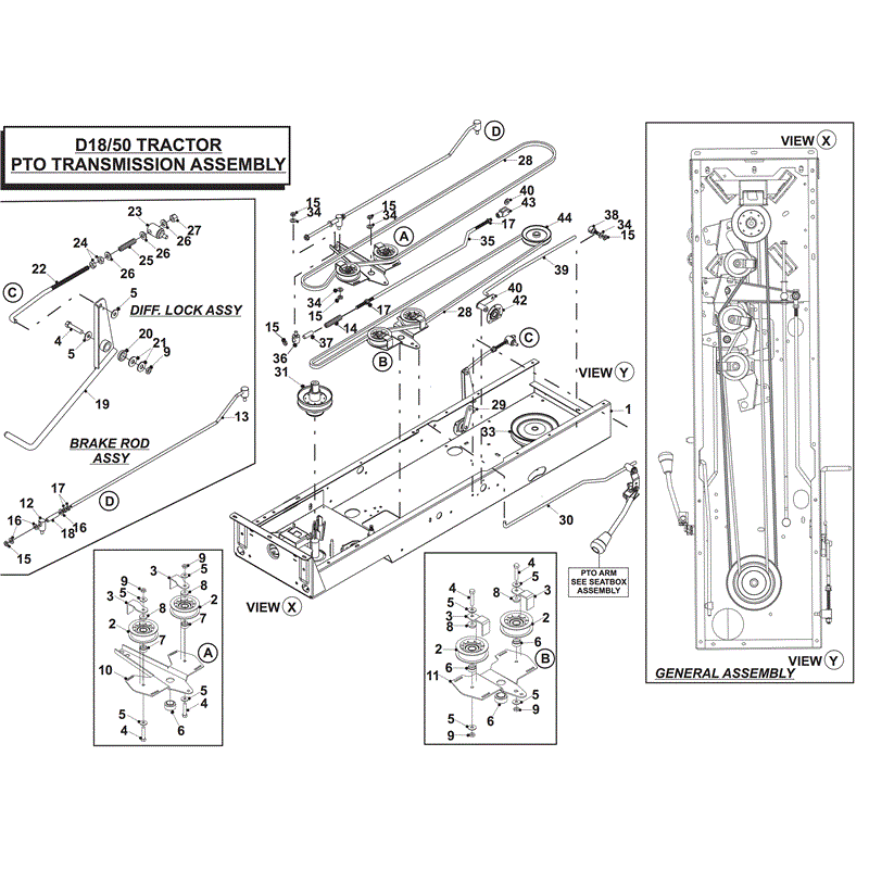 Countax D18-50 Lawn Tractor 2004 -  2006  (2004 - 2006) Parts Diagram, PTO TRANSMISSION 01/2004 MODEL from serial no: 40116...