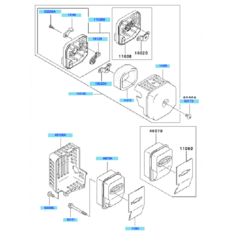 Kawasaki KBL23A (HA023G-AS51) Parts Diagram, Air Filter & Muffler