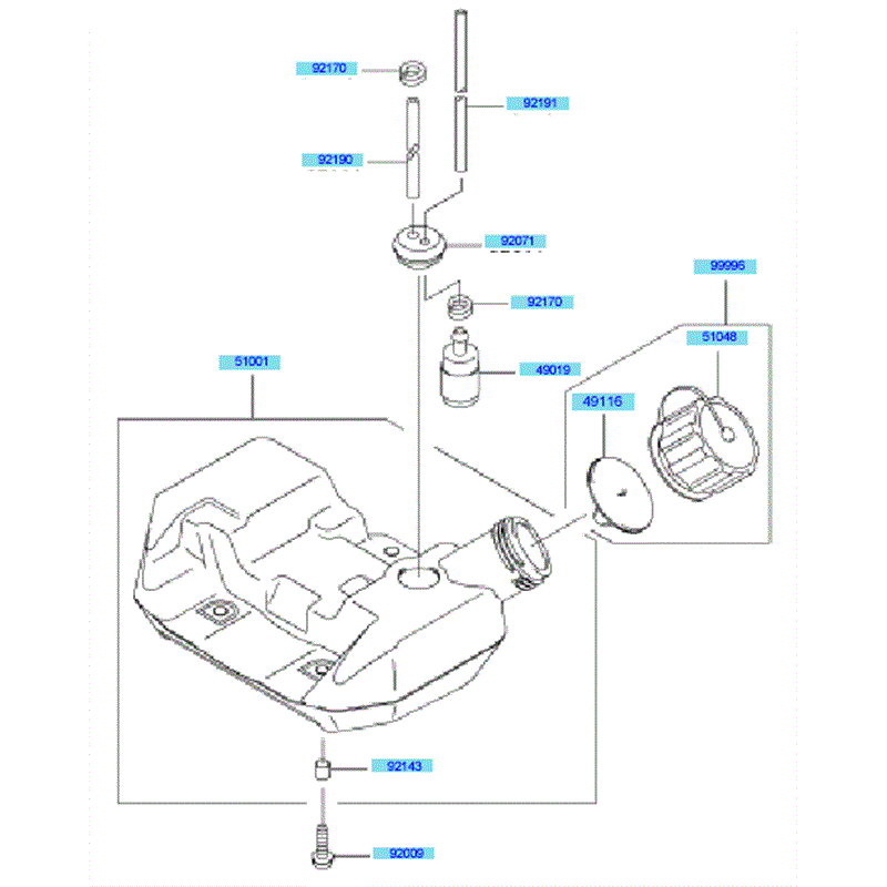 Kawasaki KBL34A (HA034G-AS51) Parts Diagram, Fuel Tank & Fuel Valve