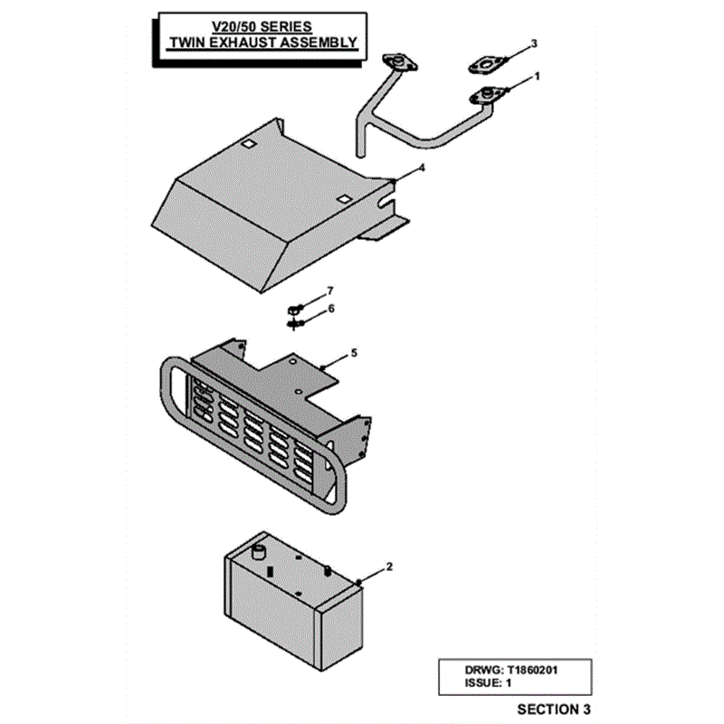 Westwood V20/50 Tractor 2002-2003 (2002-2003) Parts Diagram, Twin Exhaust Assembly