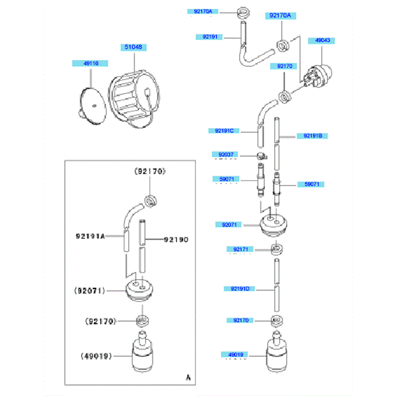 Kawasaki KRB400A (HA400A-BS50) Parts Diagram, Fuel Tank & Fuel Valve