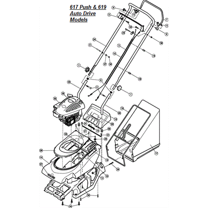 Hayter Spirit 41 Push Rear Roller Lawnmower (617) (617E311090001 - 617E311999999) Parts Diagram, Upper Mainframe
