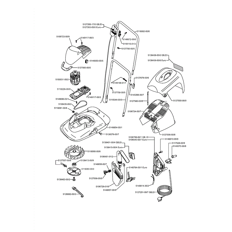 Flymo Micro Compact 30 (9633092) Parts Diagram, Page 1