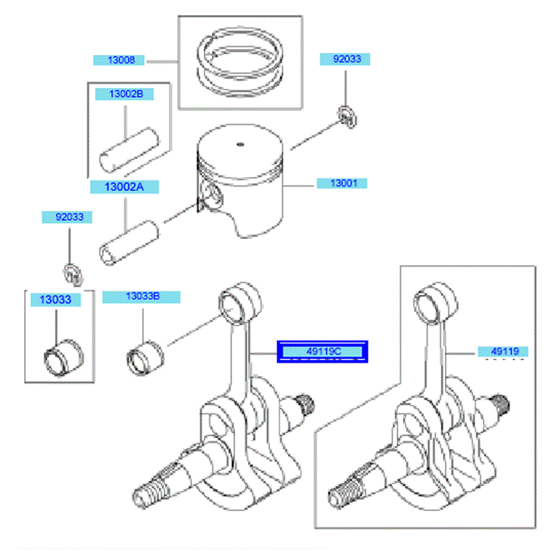 Kawasaki KBL27A (HA027F-AS51) Parts Diagram, Piston & Crankshaft