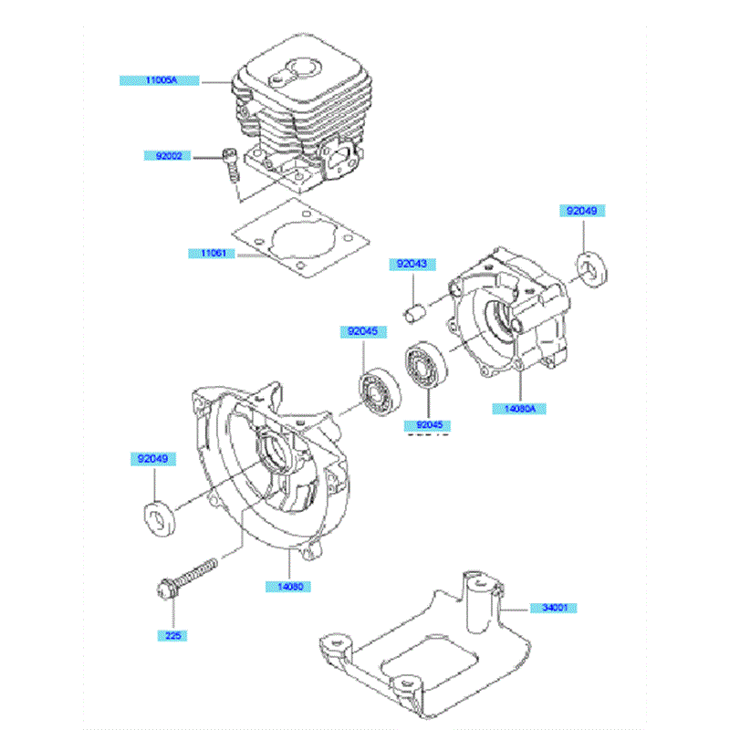 Kawasaki KBL27A (HA027F-BS51) Parts Diagram, Cylinder - Crankcase