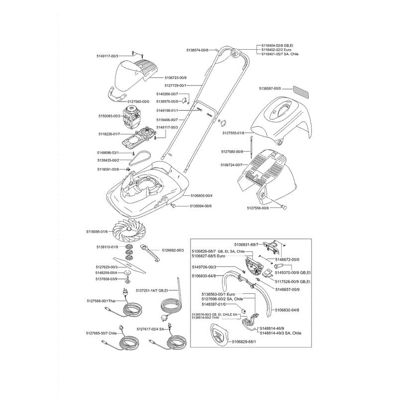 Flymo Micro Compact 300 Plus (9633095) Parts Diagram, Page 1