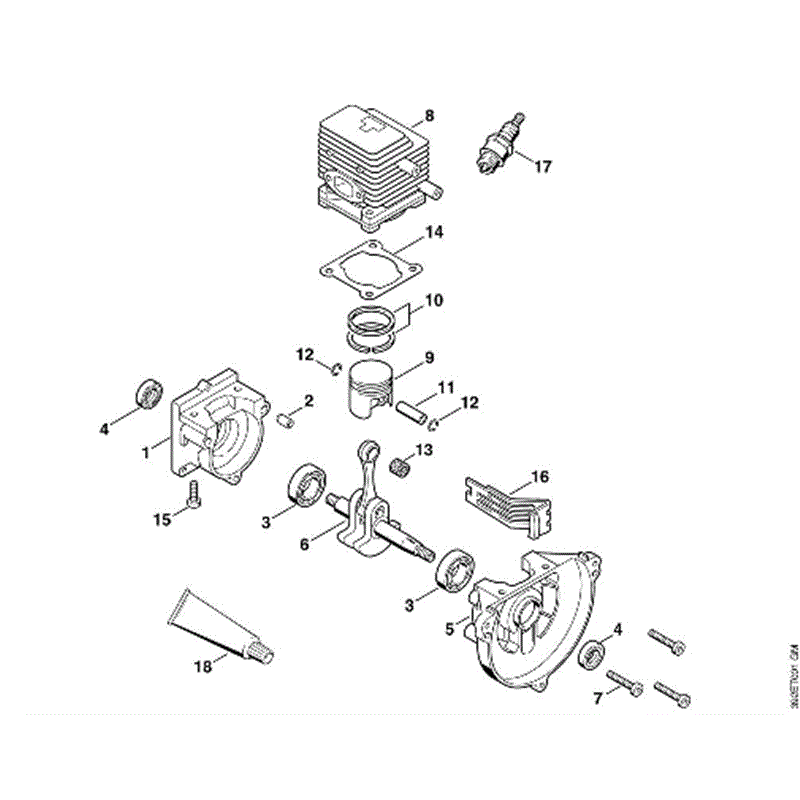 Stihl FS 75 Brushcutter (FS75) Parts Diagram, A-Crankcase, Cylinder
