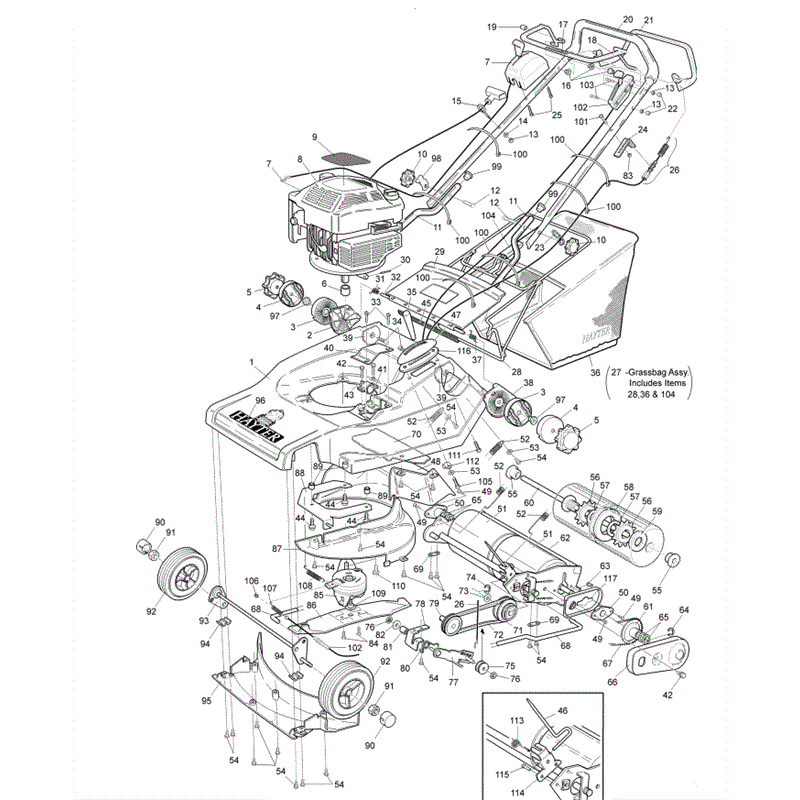 Hayter Harrier 48 (485) Lawnmower (485V001001-485V099999) Parts Diagram, Mainframe Assembly