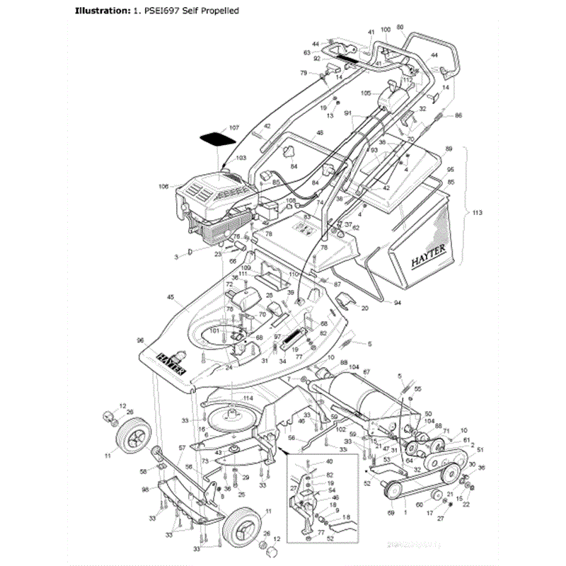 Hayter Harrier 48 (220) Lawnmower (220R001001-220R099999) Parts Diagram, PSEI697 Self Propelled