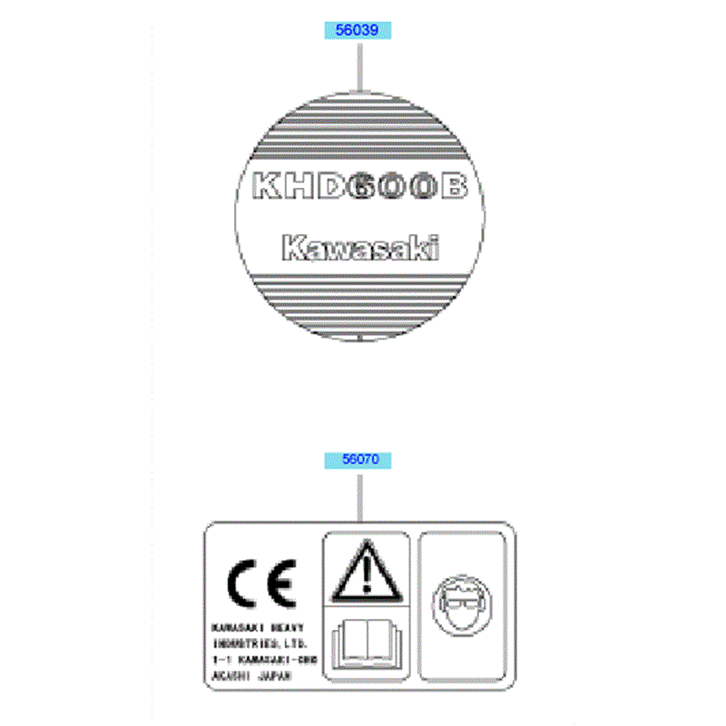 Kawasaki KHD600A (HB600B-AS50) Parts Diagram, Labels