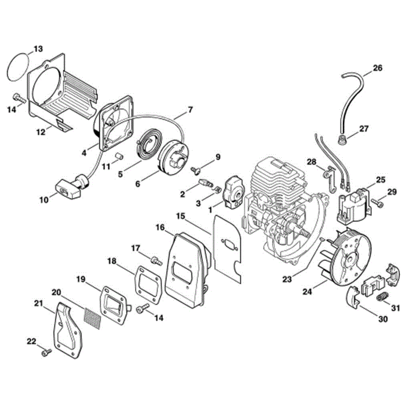 Stihl HS 76 Petrol Hedgetrimmer (HS76) Parts Diagram, B-Rewind starter