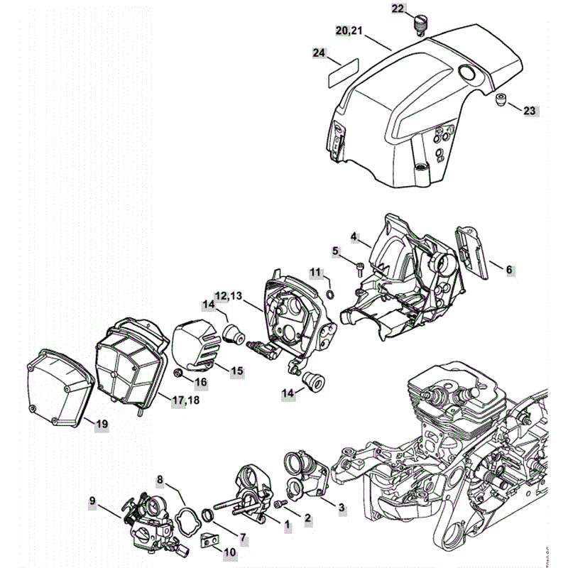 Stihl MS 362 Chainsaw (MS362 & C) Parts Diagram, Carburetor Bracket