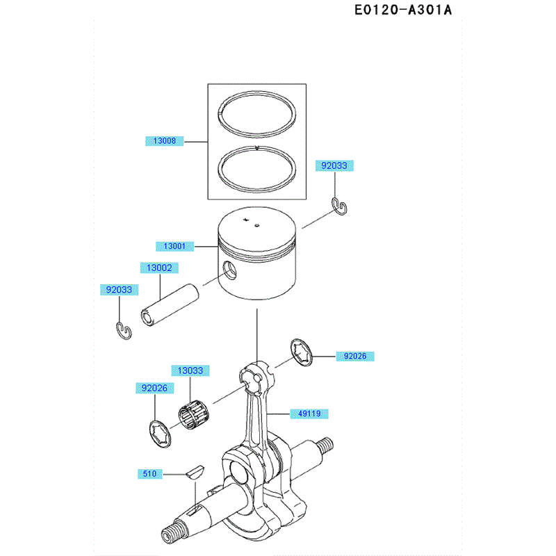 Kawasaki KRB750B (HG750A-AS50) Parts Diagram, Piston Crankshaft