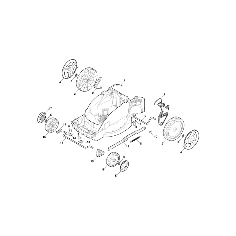 Mountfield PRINCESS 34 Li Kit (294346263-M21 [2021-2022]) Parts Diagram, Deck, Wheels and Height Adjusting