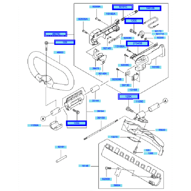 Kawasaki KBL45A (HA045A-AS50) Parts Diagram, Pipe	 Handle & Guard