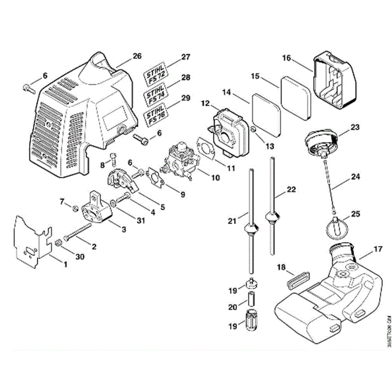 Stihl FS 74 Brushcutter (FS74) Parts Diagram, D-Air filter, Fuel tank