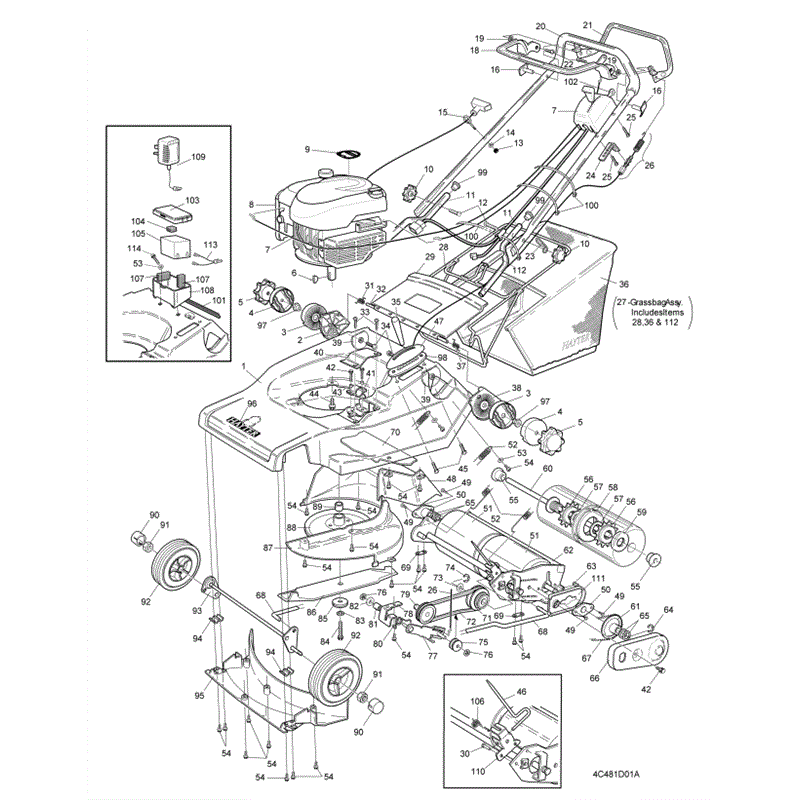 Hayter Harrier 48 (480) Lawnmower (480D260000001-480D260999999) Parts Diagram, Mainframe Assembly