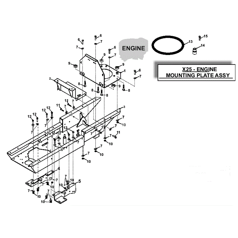 Countax X Series Rider 2008 (2008) Parts Diagram, X25 Engine Mounting Plate Assembly
