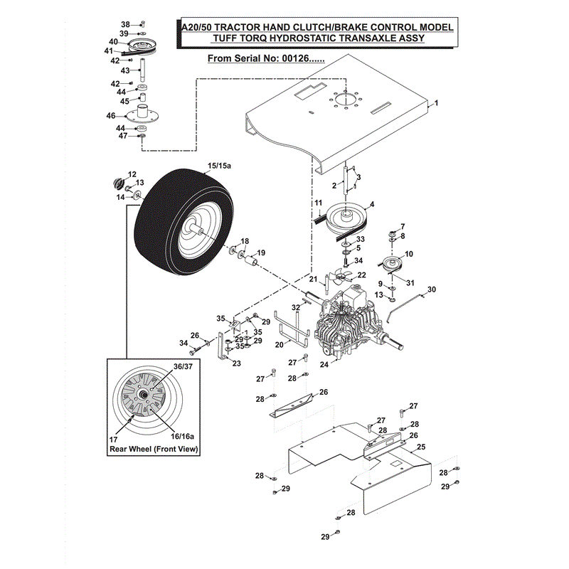 Countax A2050 Lawn Tractor 2004 (2004) Parts Diagram, HAND CLUTCH/BRAKE CONTROL TUFF TORQ HYDROSTATIC ASSEMBLY- from Serial No: 00126...