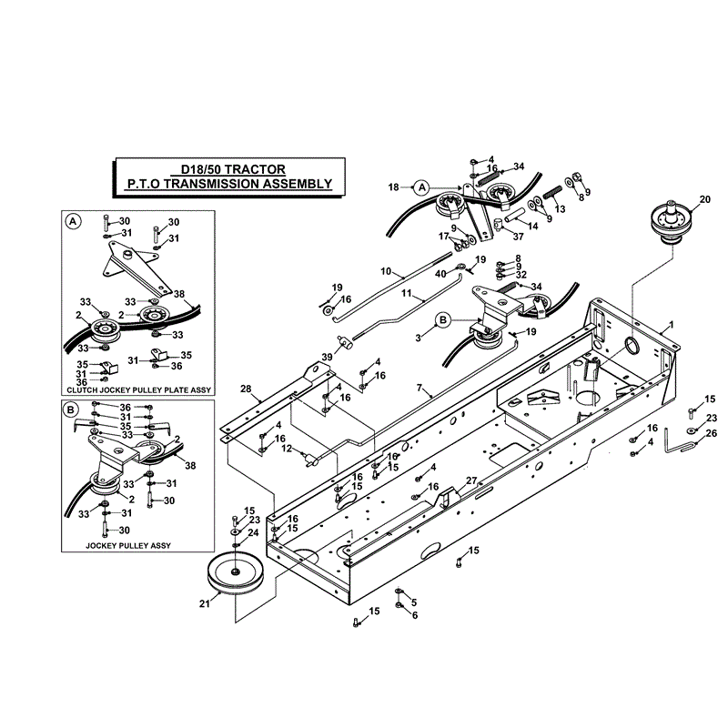 Countax D18-50 Lawn Tractor 2000 - 2003  (2000 - 2003) Parts Diagram, P.T.O. & TRANSMISSION DRIVE ASSEMBLY