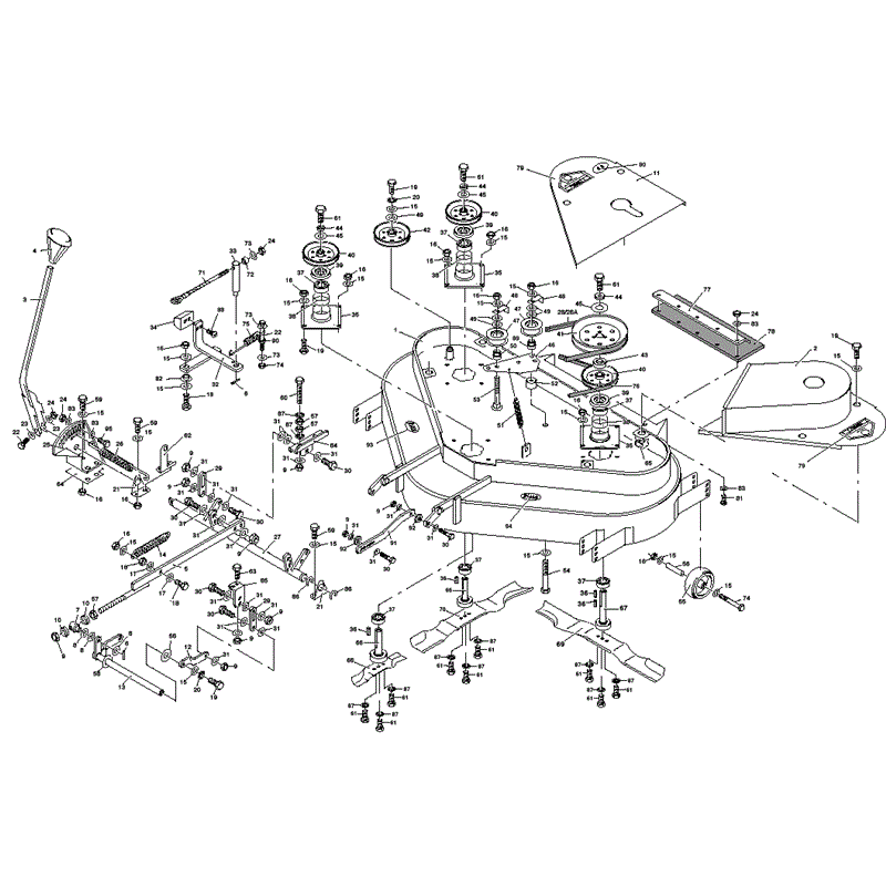 1998 S & T SERIES WESTWOOD TRACTORS (S1600H-36) Parts Diagram, 36" (91cm) Triple Blade Cutter Deck