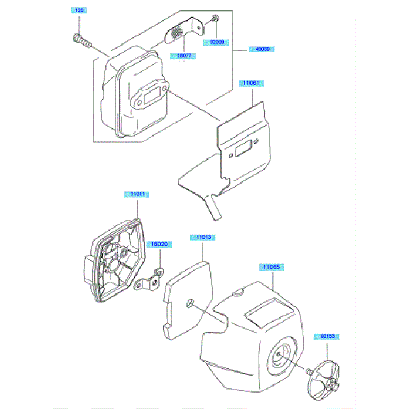 Kawasaki KBL27B (HA027S-BS50) Parts Diagram, Air Filter	 Muffler