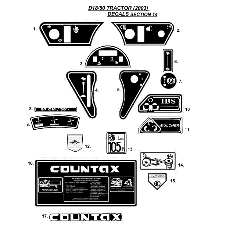 Countax D18-50 Lawn Tractor 2000 - 2003  (2000 - 2003) Parts Diagram, DECALS