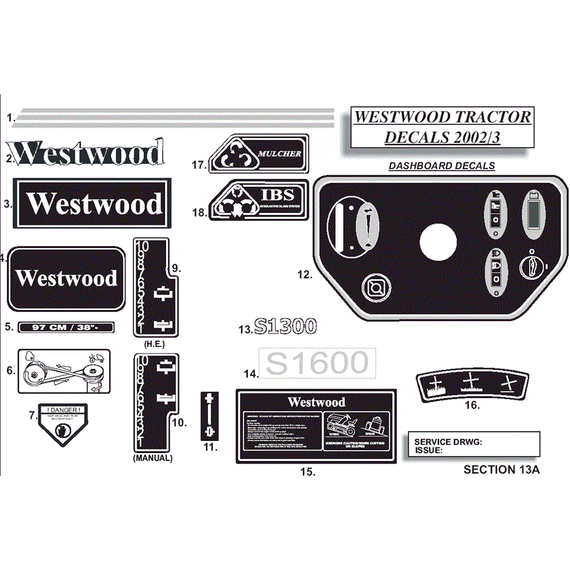 Westwood 2004 - 2005 S&T Series Lawn Tractors (2004-2005) Parts Diagram, Tractor Decals 2002-2003