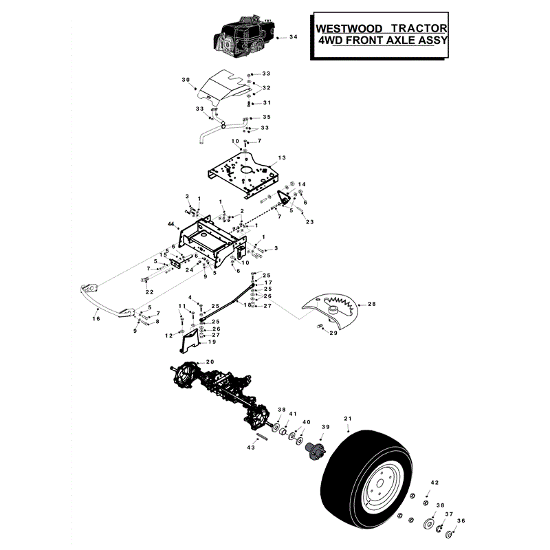 Westwood T Series 4WD B&S From 01/2008 on (2008 On) Parts Diagram, Front Axle Assembly