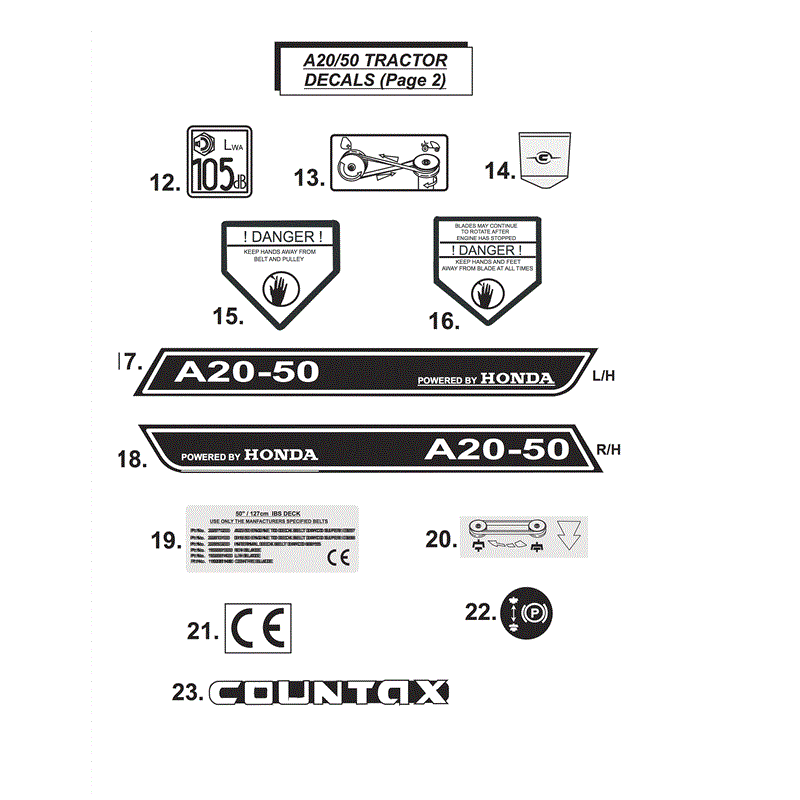 Countax A2050 Lawn Tractor 2004 (2004) Parts Diagram, TRACTOR DECALS