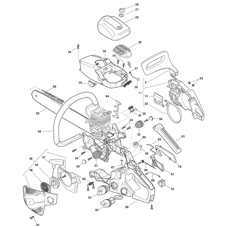 Mountfield MC 3616 Petrol Chainsaw (228116003/M11) (228116003/M11) Parts Diagram, Recoil Assembly 