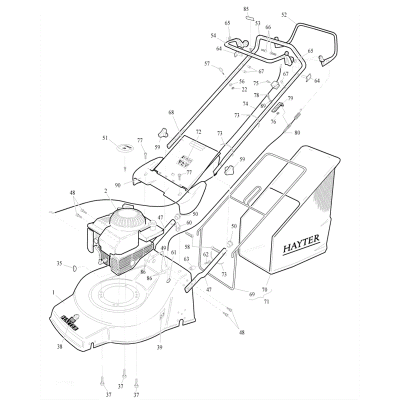 Hayter Jubilee  Lawnmower (424V001001-424V099999) Parts Diagram, Upper Main Frame Assembly