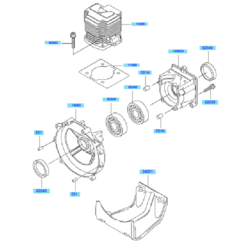 Kawasaki KBH48A  (HA048G-AS50) Parts Diagram, Cylinder & Crankcase