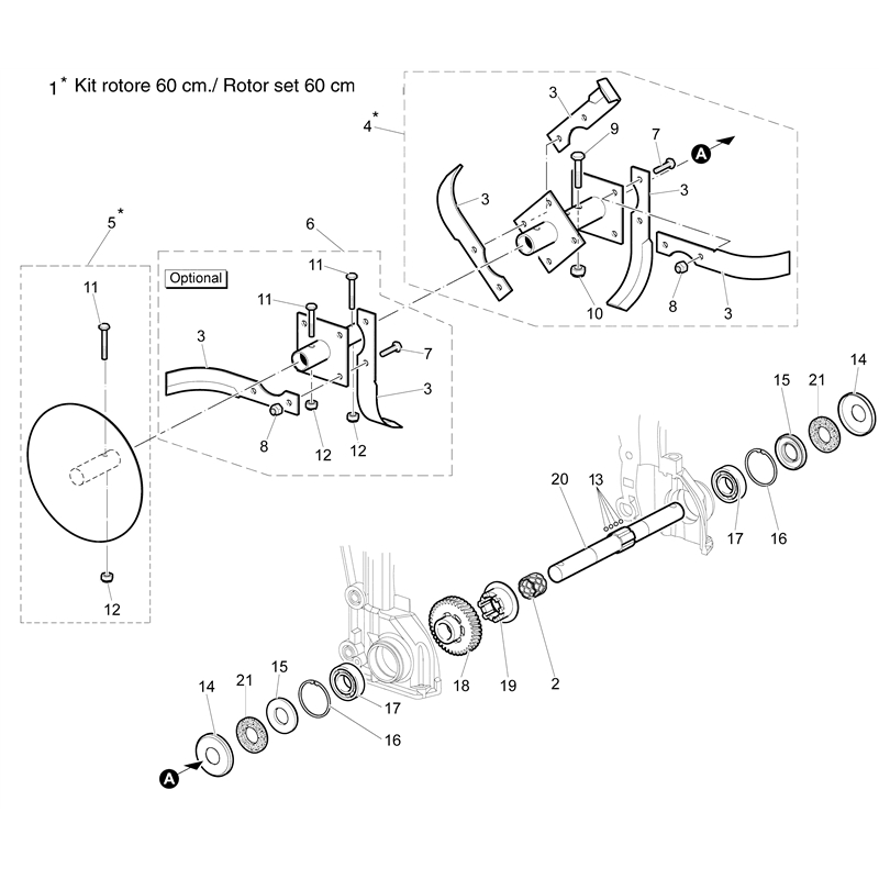 Bertolini 210 (210) Parts Diagram, Tiller