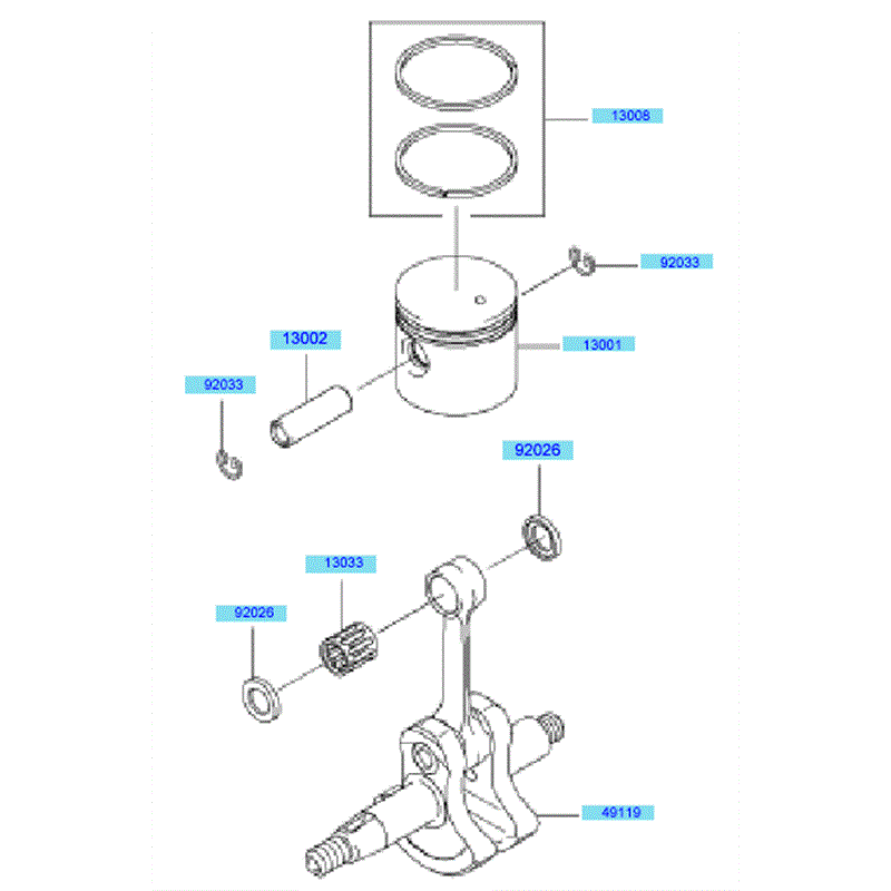 Kawasaki KEL27B (HE027B-AS00) Parts Diagram, Piston & Crankshaft