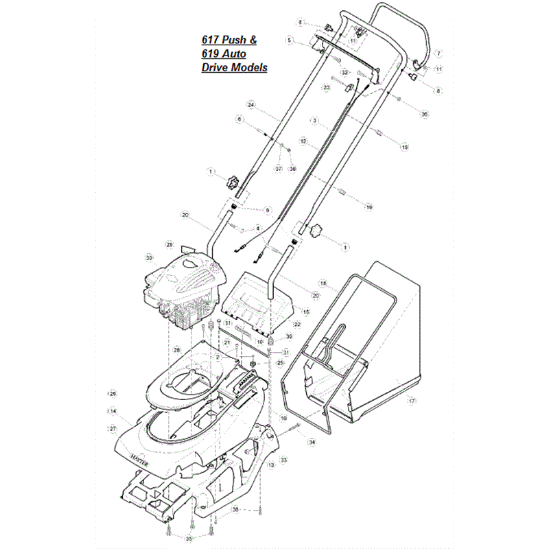 Hayter Spirit 41 Push Rear Roller Lawnmower (617) (617E270000001 onwards) Parts Diagram, Upper Mainframe