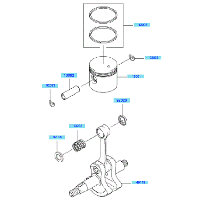 Kawasaki KBH27B (HA027T-BS50) Parts Diagram, Piston/ Crankshaft