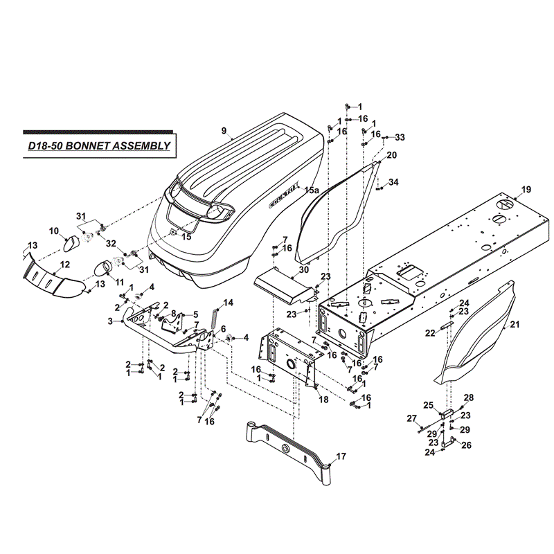 Countax D18-50 Lawn Tractor 2004 -  2006  (2004 - 2006) Parts Diagram, D18-50 BONNET ASSEMBLY