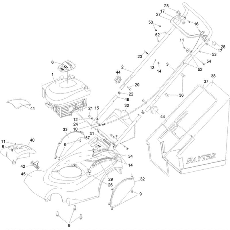 Hayter Harrier 41 (410) Lawnmower (410H315000001-410H315999999) Parts Diagram, Upper Mainframe