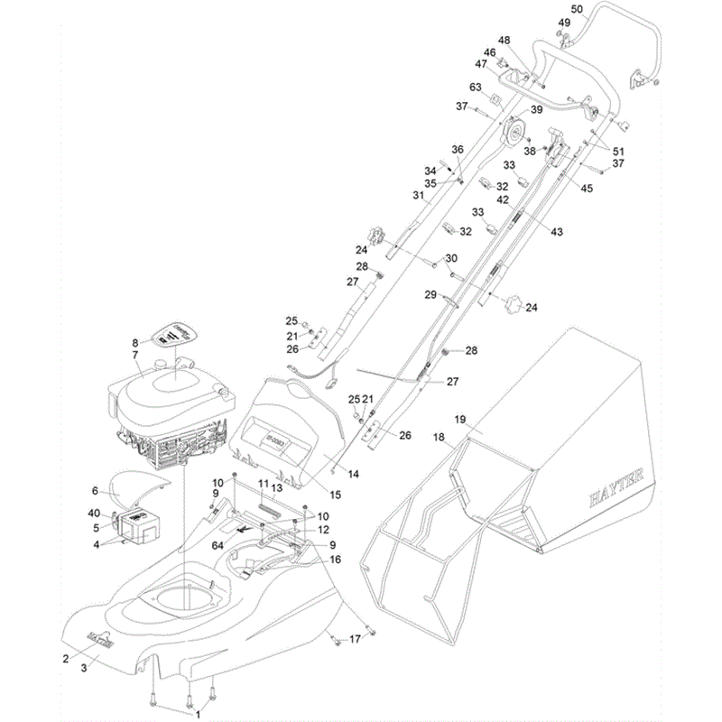Hayter Harrier 48 (491) Autodrive ES (491H314000001-491H314999999) Parts Diagram, Upper Mainframe