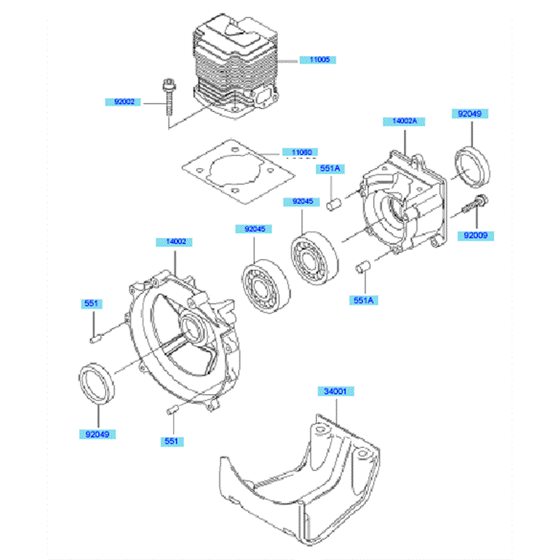 Kawasaki KBH43A (HA043G-BS50) Parts Diagram, Cylinder & Crankcase