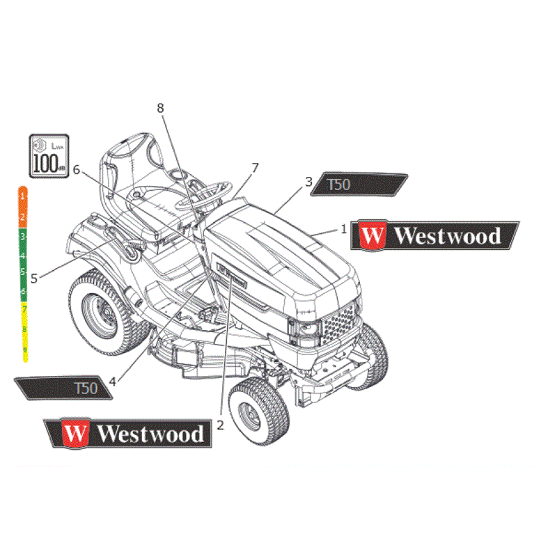 Westwood 2016 S&T Series Lawn Tractors (2016 ) Parts Diagram, DECALS T50