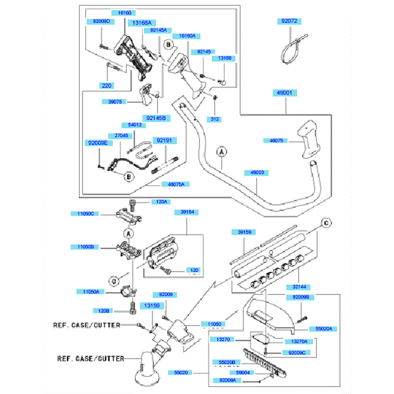 Kawasaki KBH34A (HA034G-BS50) Parts Diagram, Pipe	 Handle & Guard