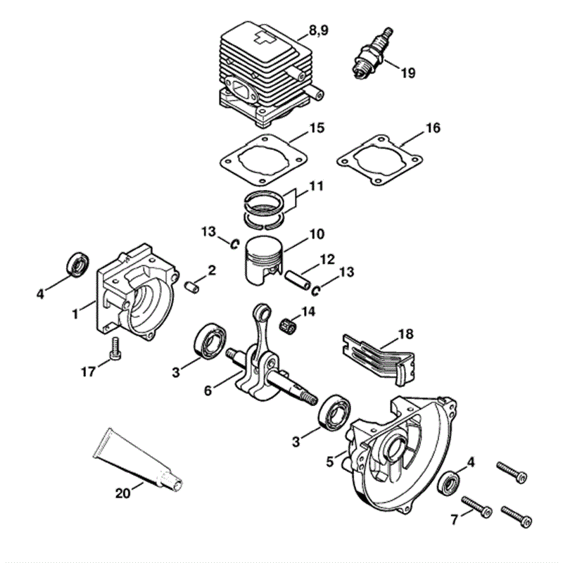 Stihl FS 85 Brushcutter (FS85T) Parts Diagram, Crankcase, Cylinder