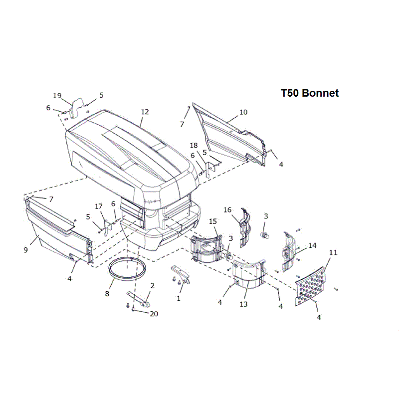 Westwood 2016 S&T Series Lawn Tractors (2016 ) Parts Diagram, T50 BONNET