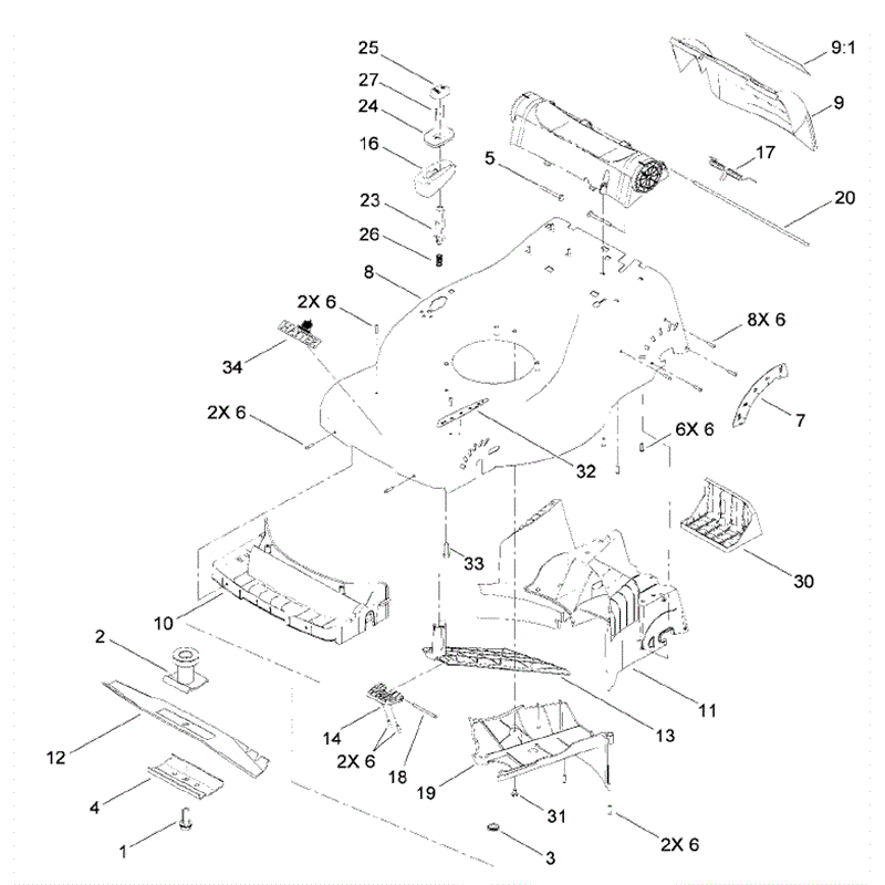 Hayter R48 Recycling (447) (447F310000001 - 447F310999999) Parts Diagram, Housing & Baffle Assembly