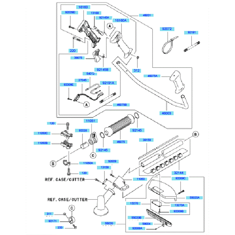 Kawasaki KBH27B (HA027T-BS50) Parts Diagram, Pipe/ Handle/ Guard